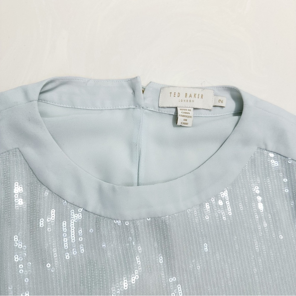 Ted Baker Light Blue Pansina Sequin Top Size 2 - Picture 8 of 9